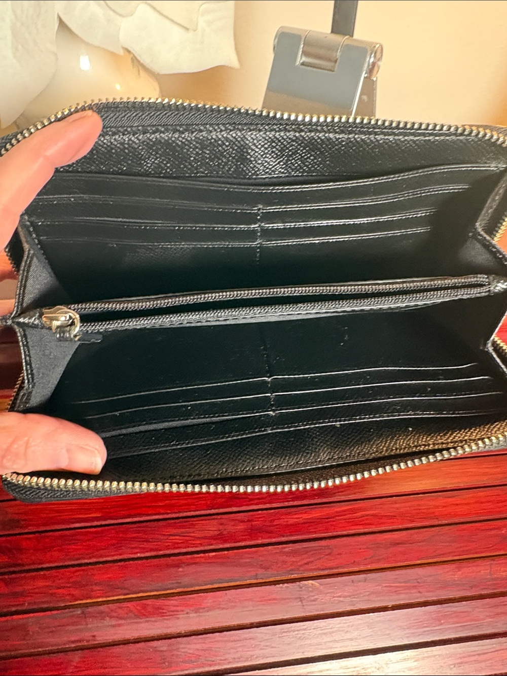 Coach Black and Gray Signature Zip Around Wallet - Picture 6 of 10